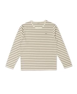 Marinière Manches Longues Homme Fond Grège Rayé Beige