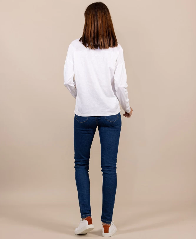 T-shirt Manches Longues Blanc Cassé Col V Femme 5 T-shirt Manches Longues Blanc Cassé Col V Femme – Image 5