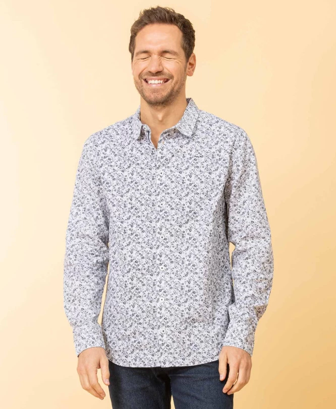 Chemise Blanche Homme Imprimé Gris 1 Chemise Blanche Homme Imprimé Gris