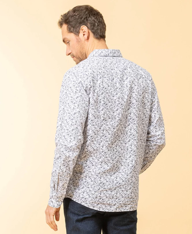 Chemise Blanche Homme Imprimé Gris 2 Chemise Blanche Homme Imprimé Gris – Image 2