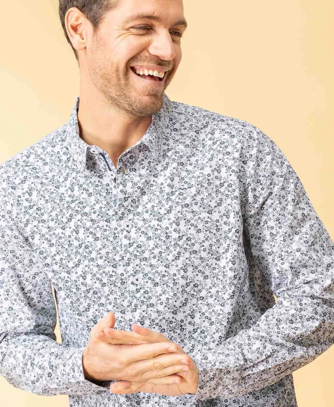 Chemise Blanche Homme Imprimé Gris 3 Chemise Blanche Homme Imprimé Gris – Image 3