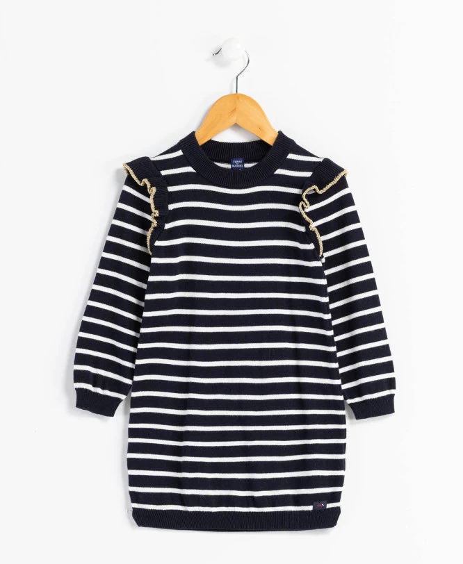 Robe Pull à Rayures Fille 1 Robe Pull à Rayures Fille