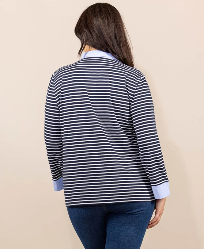 Polo Rayé Manches Longues Bleu Marine Femme 2 Polo Rayé Manches Longues Bleu Marine Femme – Image 2
