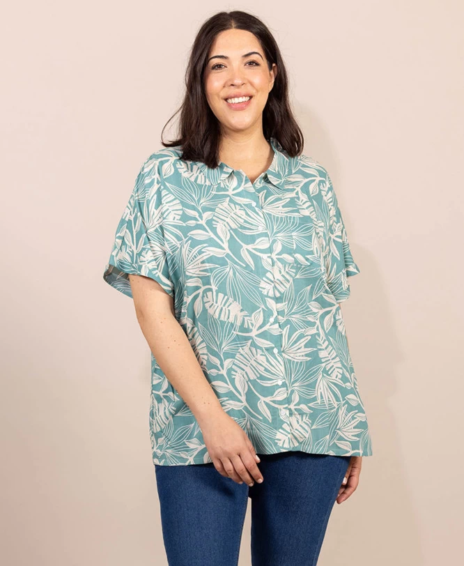 Chemise Femme Manches Courtes Imprimé Vert 2 Chemise Femme Manches Courtes Imprimé Vert – Image 2