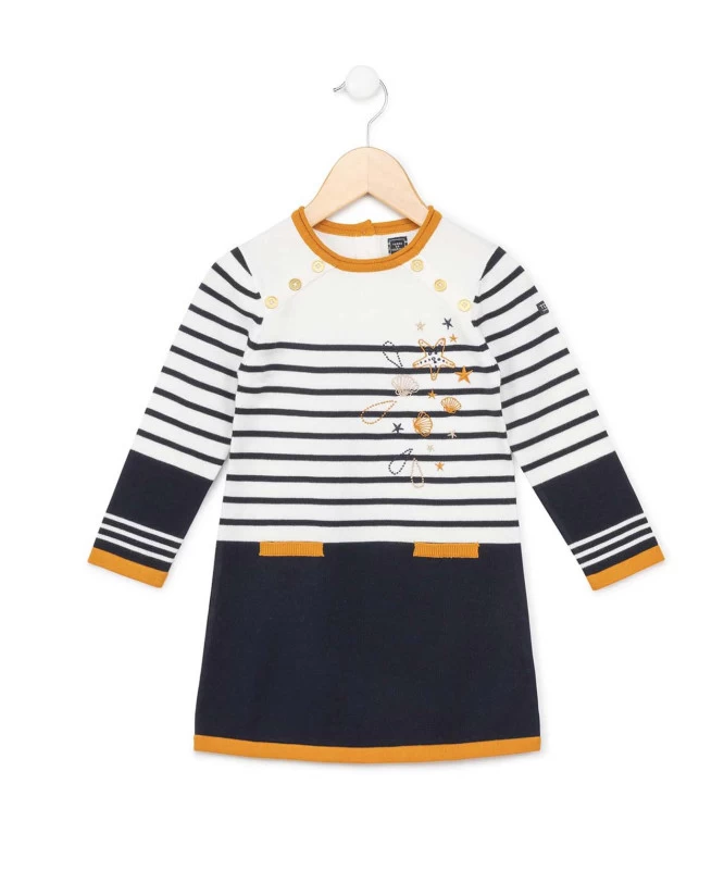 ROBE ML FOND NATUREL RAYE MARINE CABILLE 2 ROBE ML FOND NATUREL RAYE MARINE CABILLE – Image 2