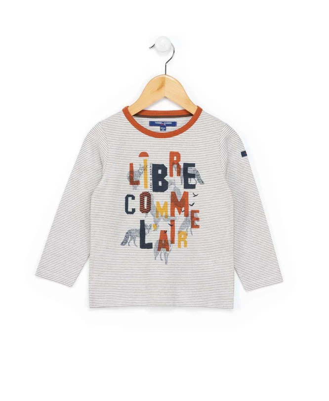 TEE SHIRT ML FOND NATUREL RAYE CHOCOLAT CARIDOS 1 TEE SHIRT ML FOND NATUREL RAYE CHOCOLAT CARIDOS