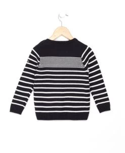 Pull Marin Garçon Fond Marine Rayé Blanc