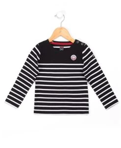 Marinière Authentique Fille Fond Marine Rayé Blanc