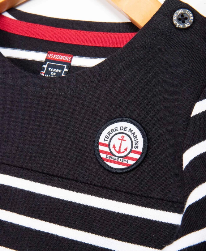 Marinière Authentique Fille Fond Marine Rayé Blanc 2 Marinière Authentique Fille Fond Marine Rayé Blanc – Image 2