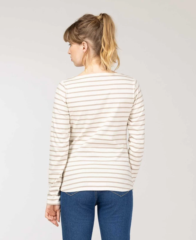 Marinière Femme Fond Grège Rayé Beige 2 Marinière Femme Fond Grège Rayé Beige – Image 2