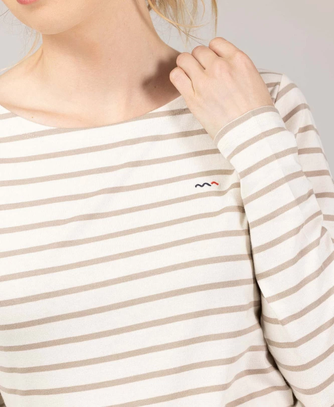 Marinière Femme Fond Grège Rayé Beige 3 Marinière Femme Fond Grège Rayé Beige – Image 3