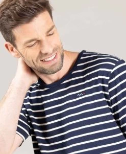 Marinière Homme Manches Courtes Fond Bleu Marine Rayé Grège 5 Marinière Homme Manches Courtes Fond Bleu Marine Rayé Grège -Style Famille Boutique prod 9771 mariniere mc fond indigo raye grege ecohok 666x812 fc7ea0111e0b