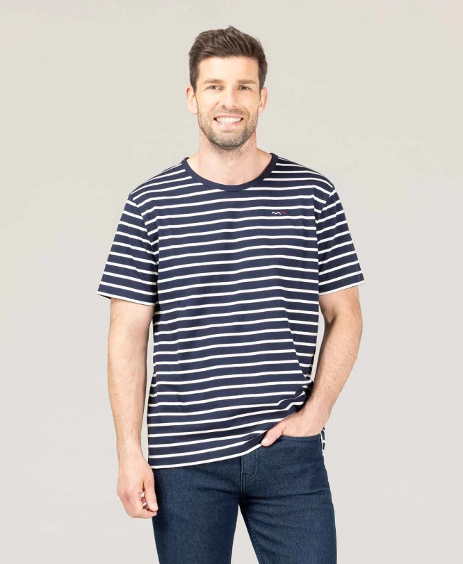 Marinière Homme Manches Courtes Fond Bleu Marine Rayé Grège 1 Marinière Homme Manches Courtes Fond Bleu Marine Rayé Grège