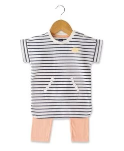 Ensemble Bébé Robe Rayée+ Legging Pêche
