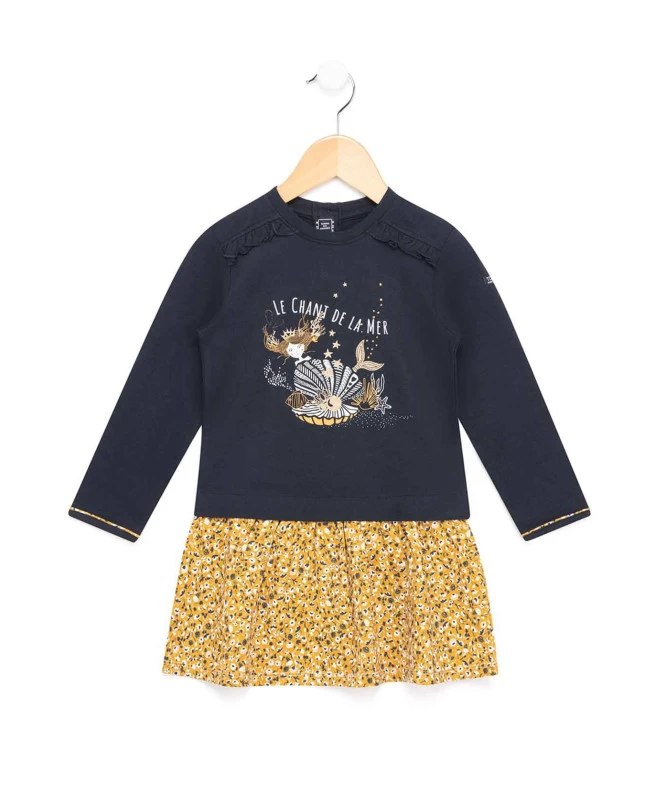 Robe Fille Manches Longues Effet 2 En 1 1 Robe Fille Manches Longues Effet 2 En 1