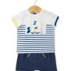 Ensemble Bébé Garçon Short Bleu Marine +t-shirt Rayé
